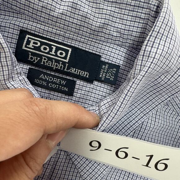Polo Ralph Lauren Shirt Mens 15.5‎ 32 33 Medium Grey Andrew Button Down Check - Picture 3 of 6